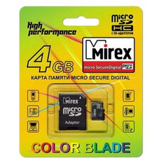 MicroSDHC  4Gb class4 MIREX с адаптером