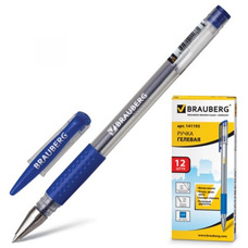 Ручка гелевая BRAUBERG "Number One", 0,5мм, синяя, корпус прозр., рез. держ, 141193