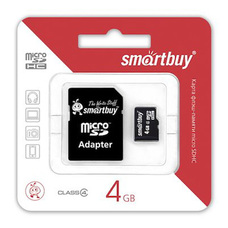 MicroSDHC  4Gb class4 SmartBuy с адаптером SD