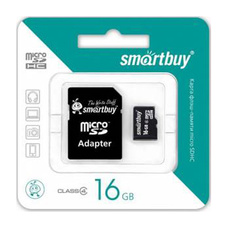 MicroSDHC 16GB Class4 SmartBuy с адаптером