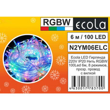 Ecola Гирлянда-нить 100LED RGB, 6м, 8 реж.,прозр.провод с вилкой 220V IP20 N2YM06ELC
